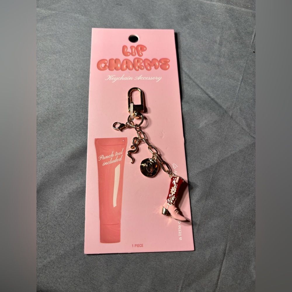 New Lip Charms Pink Cowboy Boot Keychain Accessory
